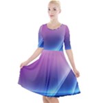 Purple Blue Wave Quarter Sleeve A-Line Dress