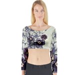 Purple Flower Art Long Sleeve Crop Top