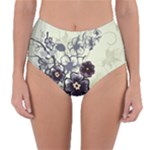 Purple Flower Art Reversible High-Waist Bikini Bottoms