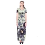 Purple Flower Art Short Sleeve Maxi Dress