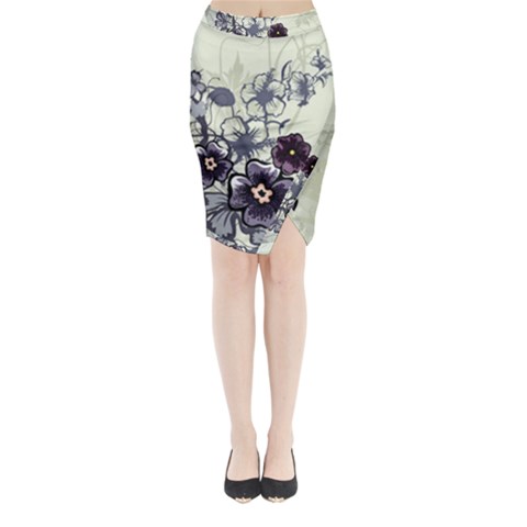 Purple Flower Art Midi Wrap Pencil Skirt from ArtsNow.com