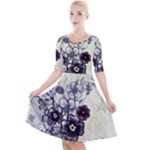 Purple Flower Art Quarter Sleeve A-Line Dress