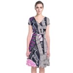 Peace Hand Art Short Sleeve Front Wrap Dress