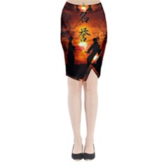 Ninja Sunset Midi Wrap Pencil Skirt from ArtsNow.com