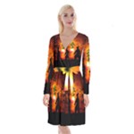 Ninja Sunset Long Sleeve Velvet Front Wrap Dress