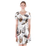 Hufflepuff Pattern Short Sleeve V-neck Flare Dress
