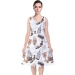 Hufflepuff Pattern V-Neck Midi Sleeveless Dress 