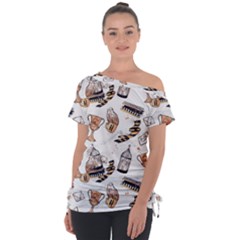 Off Shoulder Tie-Up T-Shirt 