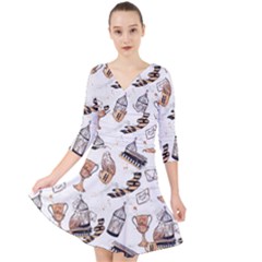 Quarter Sleeve Front Wrap Dress 