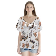 V-Neck Flutter Sleeve Top 