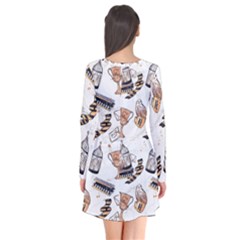 Long Sleeve V-neck Flare Dress 