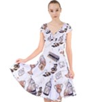 Hufflepuff Pattern Cap Sleeve Front Wrap Midi Dress