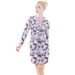 Hufflepuff Pattern Button Long Sleeve Dress