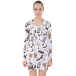 Hufflepuff Pattern V-neck Bodycon Long Sleeve Dress