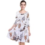 Hufflepuff Pattern Quarter Sleeve Waist Band Dress