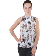 Mock Neck Chiffon Sleeveless Top 