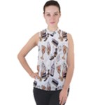 Hufflepuff Pattern Mock Neck Chiffon Sleeveless Top