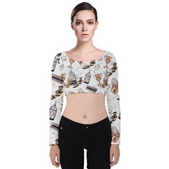 Velvet Long Sleeve Crop Top 