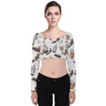 Hufflepuff Pattern Velvet Long Sleeve Crop Top