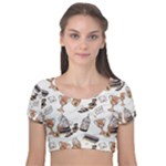Hufflepuff Pattern Velvet Short Sleeve Crop Top 