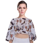 Hufflepuff Pattern Tie Back Butterfly Sleeve Chiffon Top