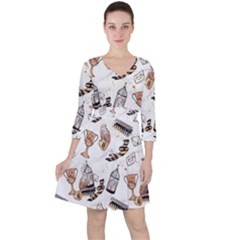 Quarter Sleeve Ruffle Waist Dress 