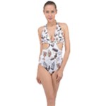 Hufflepuff Pattern Halter Front Plunge Swimsuit