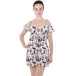 Hufflepuff Pattern Ruffle Cut Out Chiffon Playsuit