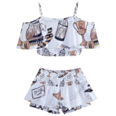 Kids  Off Shoulder Skirt Bikini 