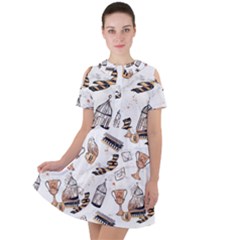 Short Sleeve Shoulder Cut Out Dress  