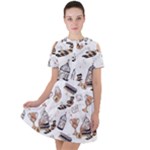 Hufflepuff Pattern Short Sleeve Shoulder Cut Out Dress 