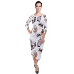Quarter Sleeve Midi Velour Bodycon Dress 