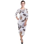 Hufflepuff Pattern Quarter Sleeve Midi Velour Bodycon Dress