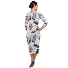 Quarter Sleeve Midi Velour Bodycon Dress 