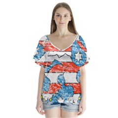 V-Neck Flutter Sleeve Top 