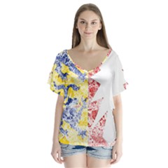 V-Neck Flutter Sleeve Top 