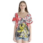 Coat Of Arms Of Rhineland Palatinate V-Neck Flutter Sleeve Top