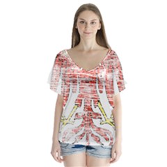 V-Neck Flutter Sleeve Top 
