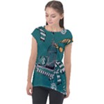 Slytherin Pattern Cap Sleeve High Low Top