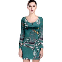 Long Sleeve Velvet Bodycon Dress 