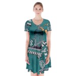 Slytherin Pattern Short Sleeve V-neck Flare Dress