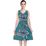 Slytherin Pattern V-Neck Midi Sleeveless Dress 