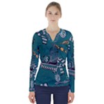 Slytherin Pattern V-Neck Long Sleeve Top