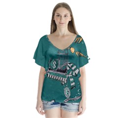 V-Neck Flutter Sleeve Top 