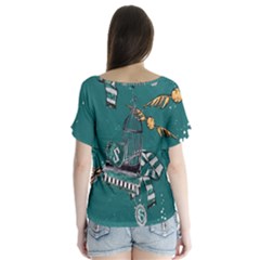V-Neck Flutter Sleeve Top 