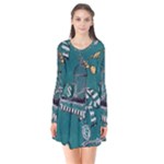 Slytherin Pattern Long Sleeve V-neck Flare Dress
