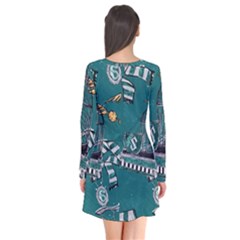 Long Sleeve V-neck Flare Dress 