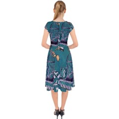 Cap Sleeve Front Wrap Midi Dress 