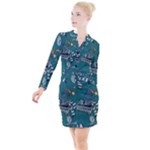 Slytherin Pattern Button Long Sleeve Dress