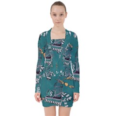 V-neck Bodycon Long Sleeve Dress 